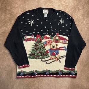 Vintage Y2K Heirloom Collectibles Winter Ski Bear Christmas Tree Sweater Cabin